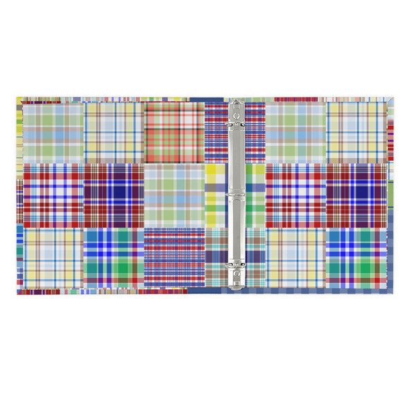Blue Madras Plaid Print 3 Ring Binders - Full Wrap - 1" - OPEN INSIDE