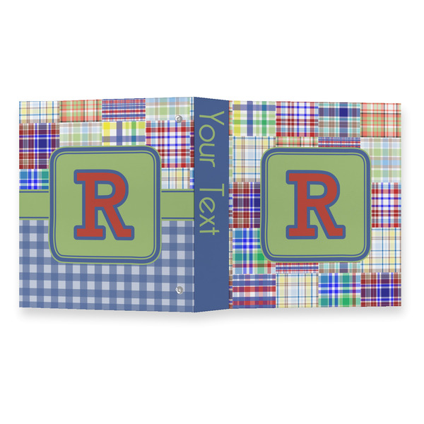 Blue Madras Plaid Print 3 Ring Binders - Full Wrap - 1" - OPEN OUTSIDE