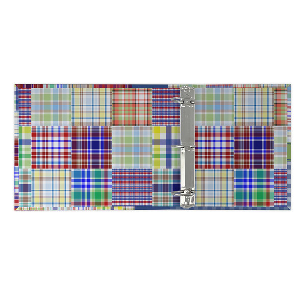 Blue Madras Plaid Print 3 Ring Binders - Full Wrap - 2" - OPEN INSIDE