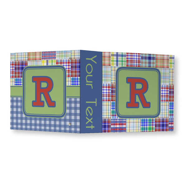 Blue Madras Plaid Print 3 Ring Binders - Full Wrap - 3" - OPEN OUTSIDE