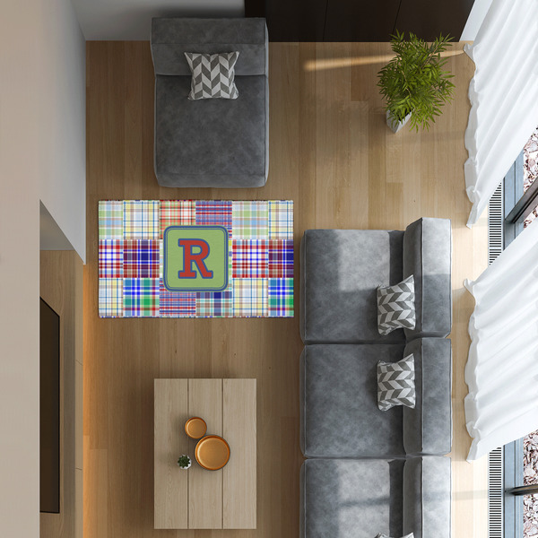 Blue Madras Plaid Print 3'x5' Indoor Area Rugs - IN CONTEXT