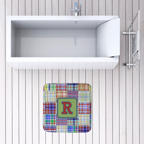 Blue Madras Plaid Print 48x48 Foam Memory Mat - LIFESTYLE