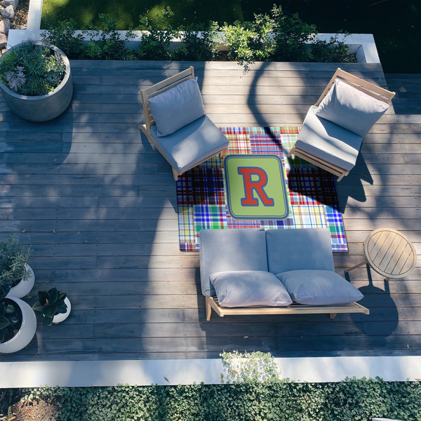 Blue Madras Plaid Print 5'x7' Patio Rug - In context