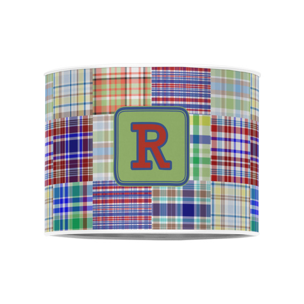 Blue Madras Plaid Print 8" Drum Lampshade - FRONT (Poly Film)