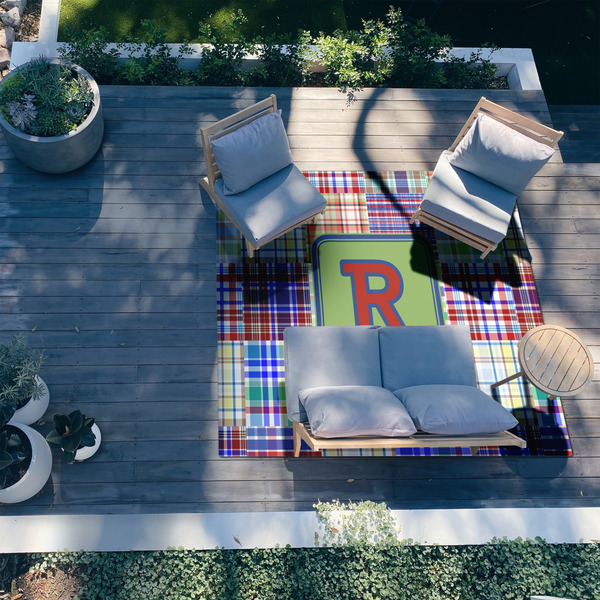 Blue Madras Plaid Print 8'x10' Patio Rug - In context