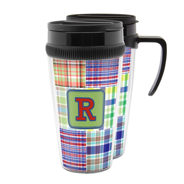 Custom Blue Madras Plaid Print Acrylic Travel Mug (Personalized)