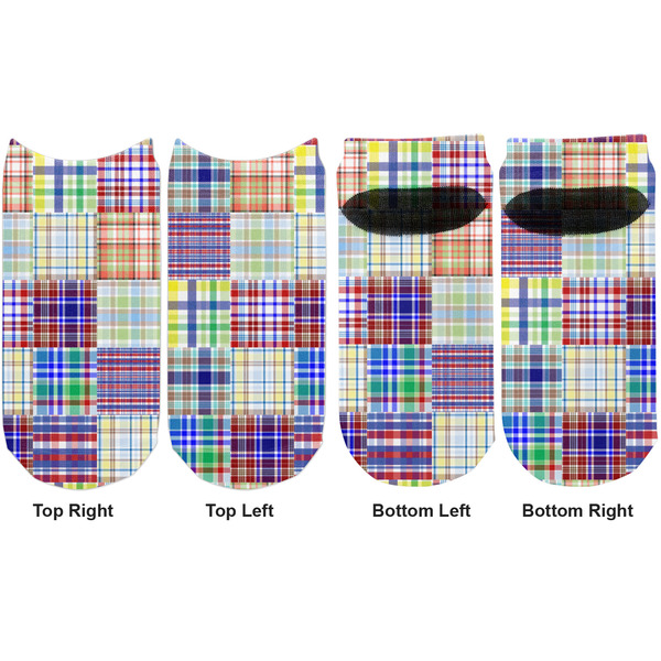 Blue Madras Plaid Print Adult Ankle Socks - Double Pair - Front and Back - Apvl