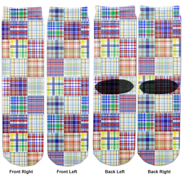 Blue Madras Plaid Print Adult Crew Socks - Double Pair - Front and Back - Apvl