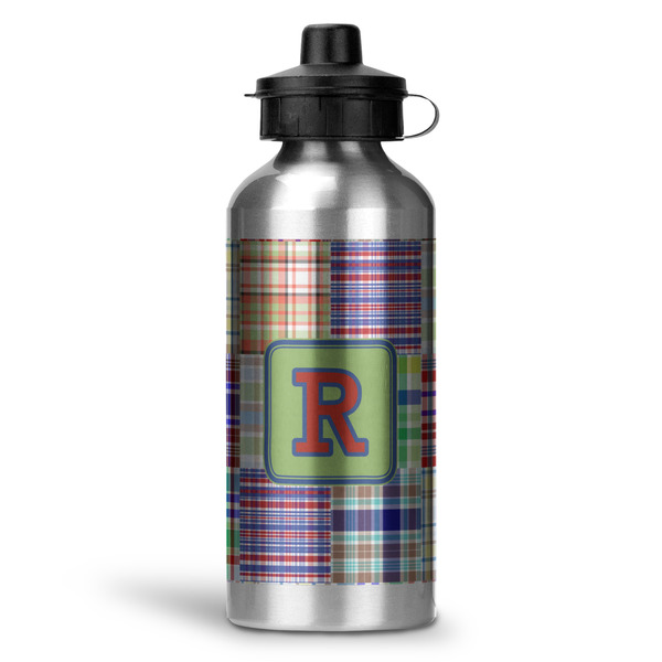 Custom Blue Madras Plaid Print Water Bottles - 20 oz - Aluminum (Personalized)