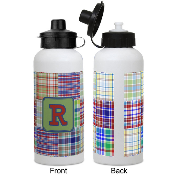 Blue Madras Plaid Print Aluminum Water Bottle - White APPROVAL