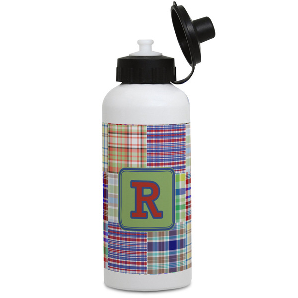Custom Blue Madras Plaid Print Water Bottles - Aluminum - 20 oz - White (Personalized)
