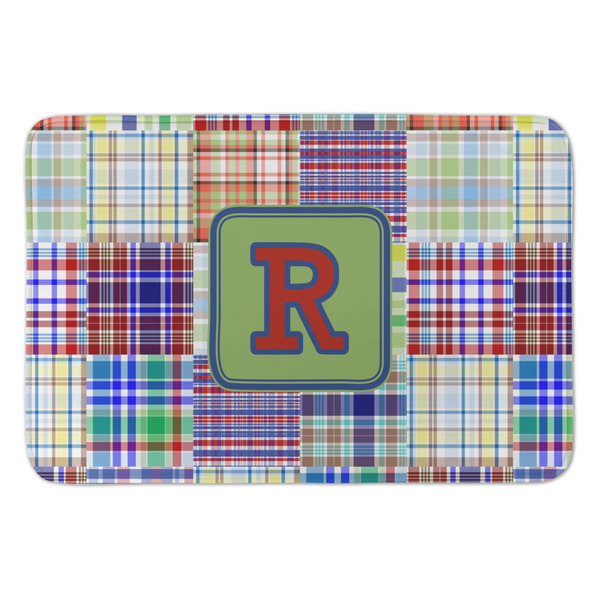 Custom Blue Madras Plaid Print Anti-Fatigue Kitchen Mat (Personalized)