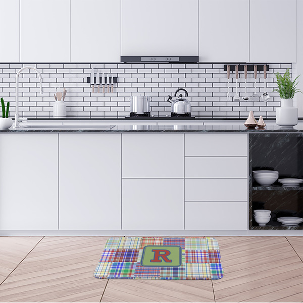 Blue Madras Plaid Print Anti-Fatigue Kitchen Mats - LIFESTYLE