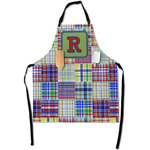 Blue Madras Plaid Print Apron With Pockets w/ Initial