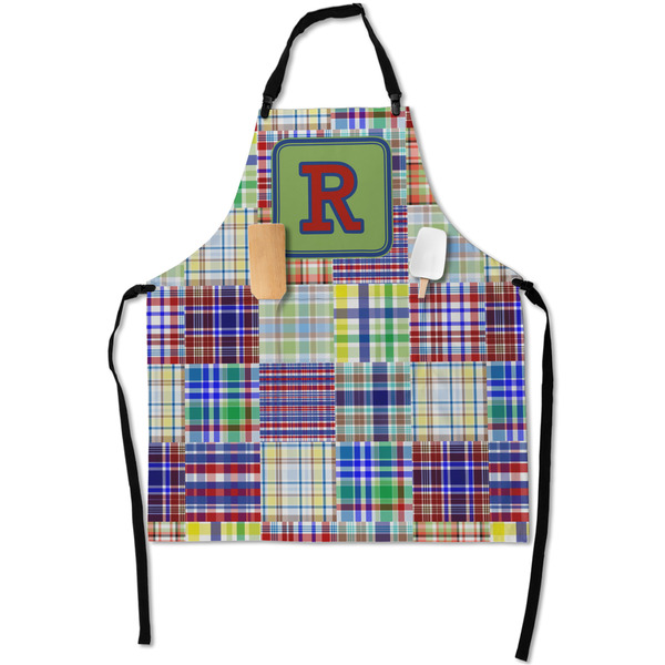 Blue Madras Plaid Print Apron - Flat with Props (MAIN)