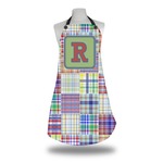 Blue Madras Plaid Print Apron w/ Initial