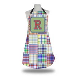 Blue Madras Plaid Print Apron w/ Initial