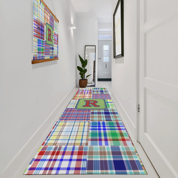 Blue Madras Plaid Print Area Rug Sizes - In Context (vertical)