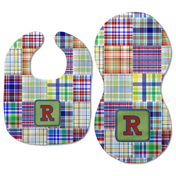 Blue Madras Plaid Print Baby Bib & Burp Set - Approval (new bib & burp)