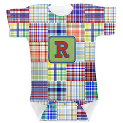 Blue Madras Plaid Print Baby Bodysuit (Personalized)