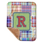 Blue Madras Plaid Print Sherpa Baby Blanket - 30" x 40" w/ Initial