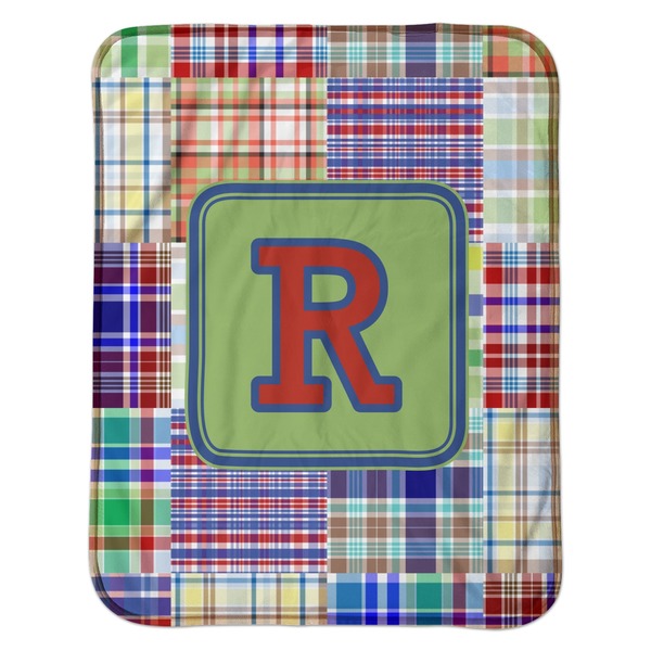 Blue Madras Plaid Print Baby Sherpa Blanket - Flat