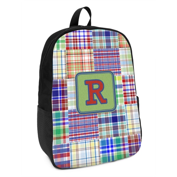 Custom Blue Madras Plaid Print Kids Backpack (Personalized)