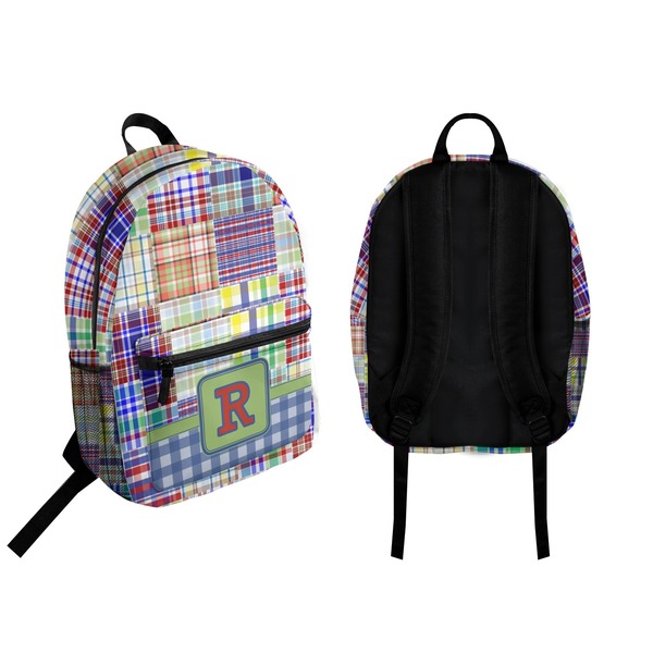 Blue Madras Plaid Print Backpack front and back - Apvl