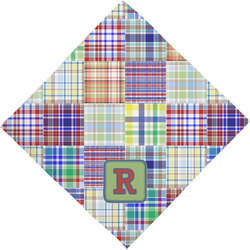 Blue Madras Plaid Print Dog Bandana Scarf w/ Initial