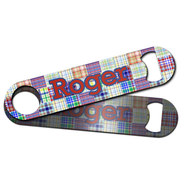 Blue Madras Plaid Print Bar Bottle Opener - Main