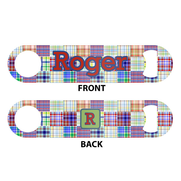 Blue Madras Plaid Print Bar Bottle Opener - White - Approval