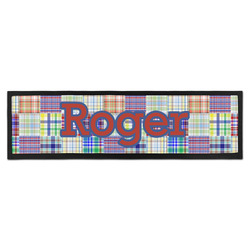 Blue Madras Plaid Print Bar Mat (Personalized)