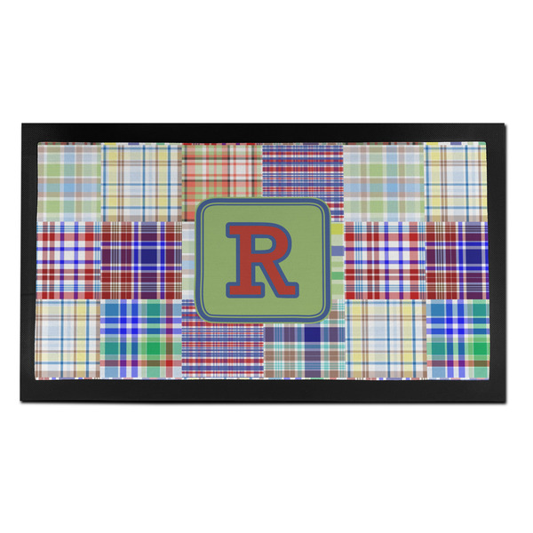 Blue Madras Plaid Print Bar Mat - Small - FRONT
