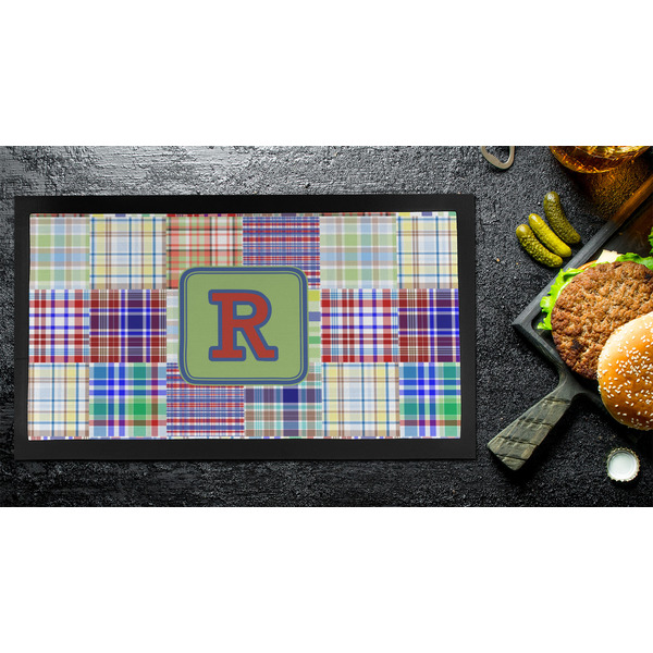 Blue Madras Plaid Print Bar Mat - Small - LIFESTYLE