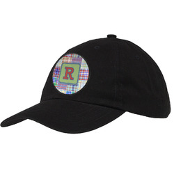 Blue Madras Plaid Print Baseball Cap - Black (Personalized)