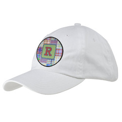 Blue Madras Plaid Print Baseball Cap - White (Personalized)