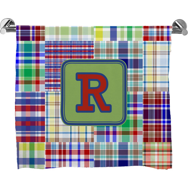 Custom Blue Madras Plaid Print Bath Towel (Personalized)