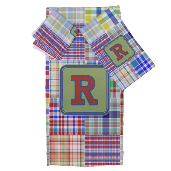 Custom Blue Madras Plaid Print Bath Towel Set - 3 Pcs (Personalized)