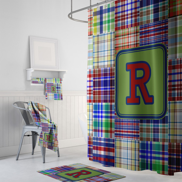 Blue Madras Plaid Print Bath Towel Sets - 3-piece - In Context