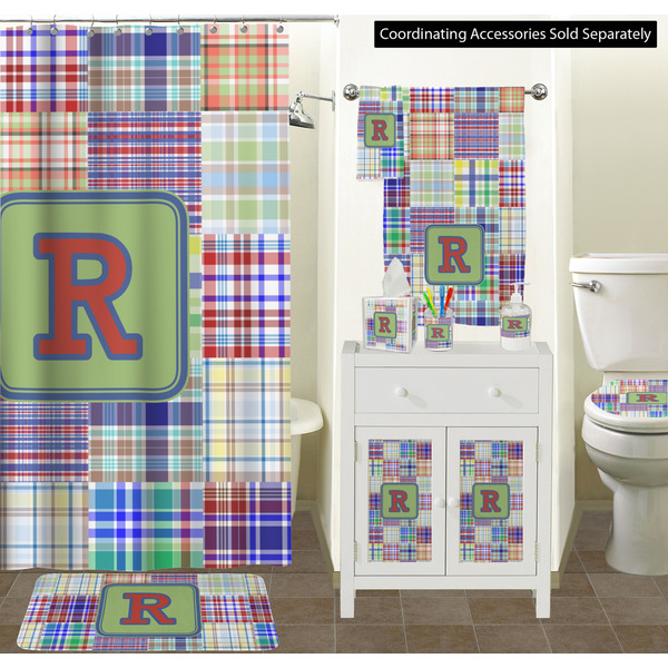 Blue Madras Plaid Print Bathroom Scene