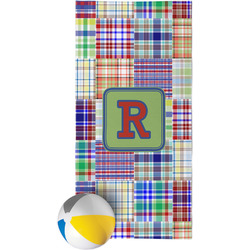 Blue Madras Plaid Print Beach Towel (Personalized)