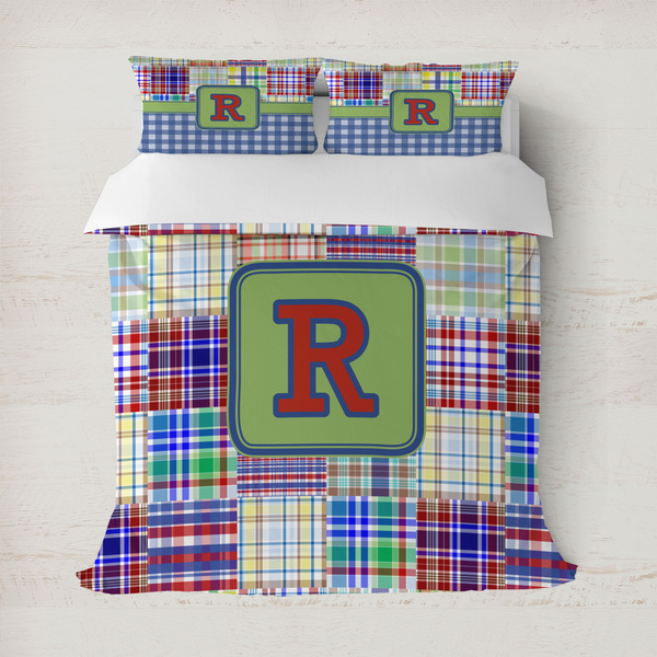 Custom Blue Madras Plaid Print Duvet Cover Set - Full / Queen (Personalized)
