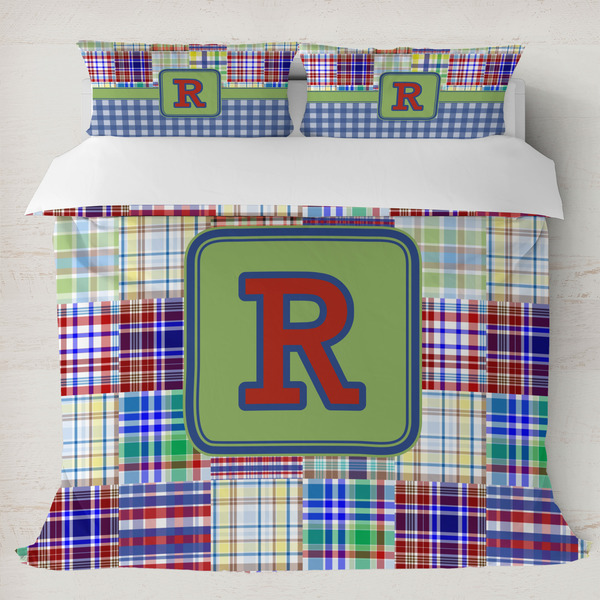 Custom Blue Madras Plaid Print Duvet Cover Set - King (Personalized)