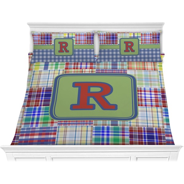 Custom Blue Madras Plaid Print Comforter Set - King (Personalized)