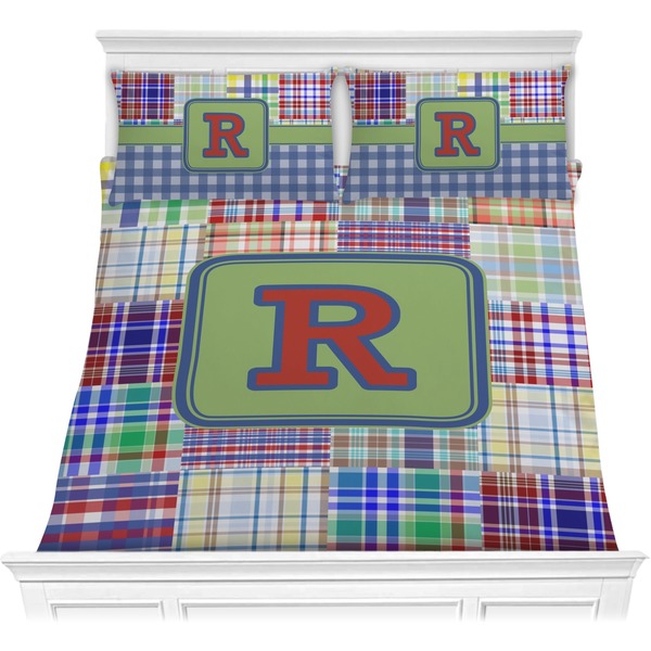 Custom Blue Madras Plaid Print Comforter Set - Full / Queen (Personalized)