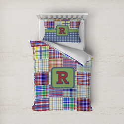 Blue Madras Plaid Print Duvet Cover Set - Twin (Personalized)