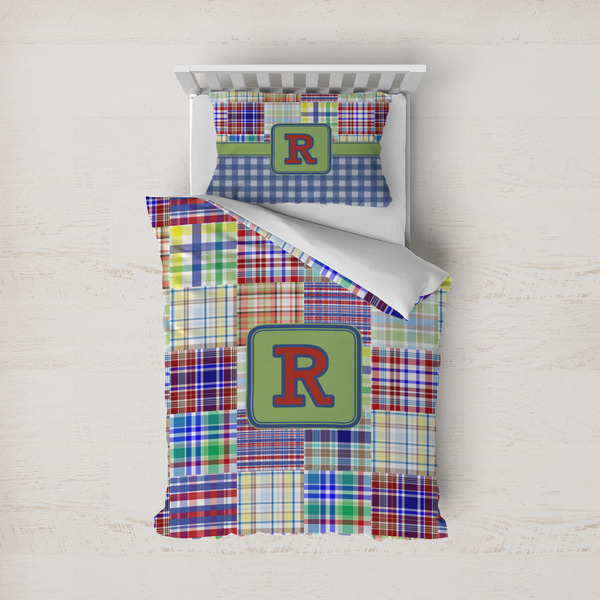 Custom Blue Madras Plaid Print Duvet Cover Set - Twin (Personalized)