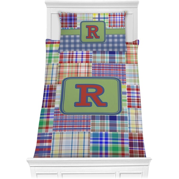 Custom Blue Madras Plaid Print Comforter Set - Twin XL (Personalized)