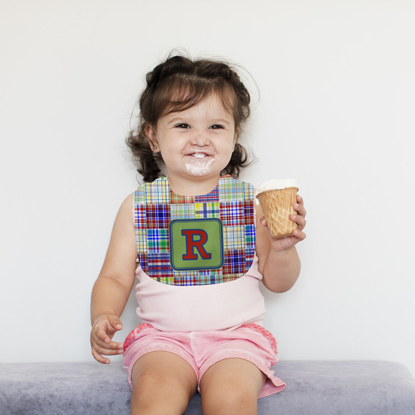 Blue Madras Plaid Print Bib Lifestyle Girl