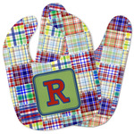 Blue Madras Plaid Print Baby Bib w/ Initial